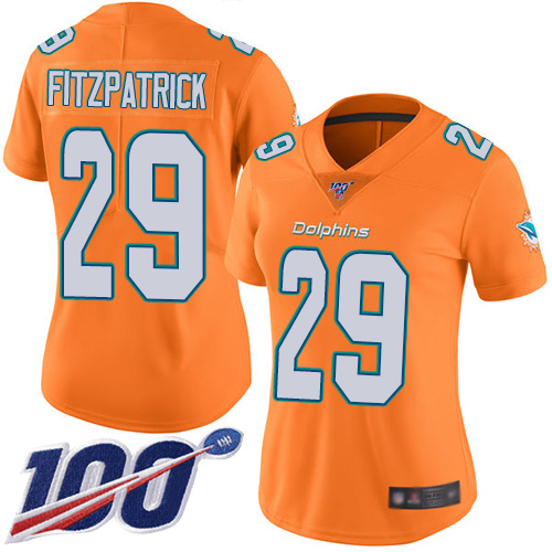 Nike Miami Dolphins #29 Minkah Fitzpatrick Orange Women Stitched NFL Limited Rush 100th Season Jersey->women nfl jersey->Women Jersey